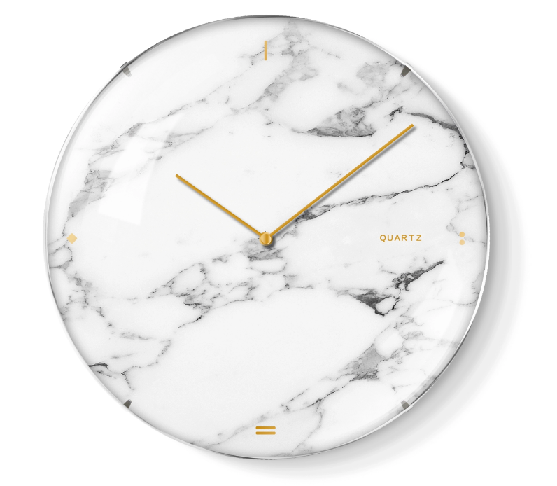 Hot Selling Round Marble Stone Printing Golden Plating Plastic Wall Clock for Wall Decoration