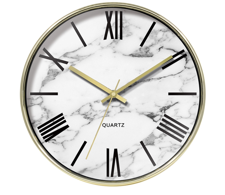 DHENG 12 inch Gold Frame with Roman Number Clock Dial Decoration Plastic Wall Clock