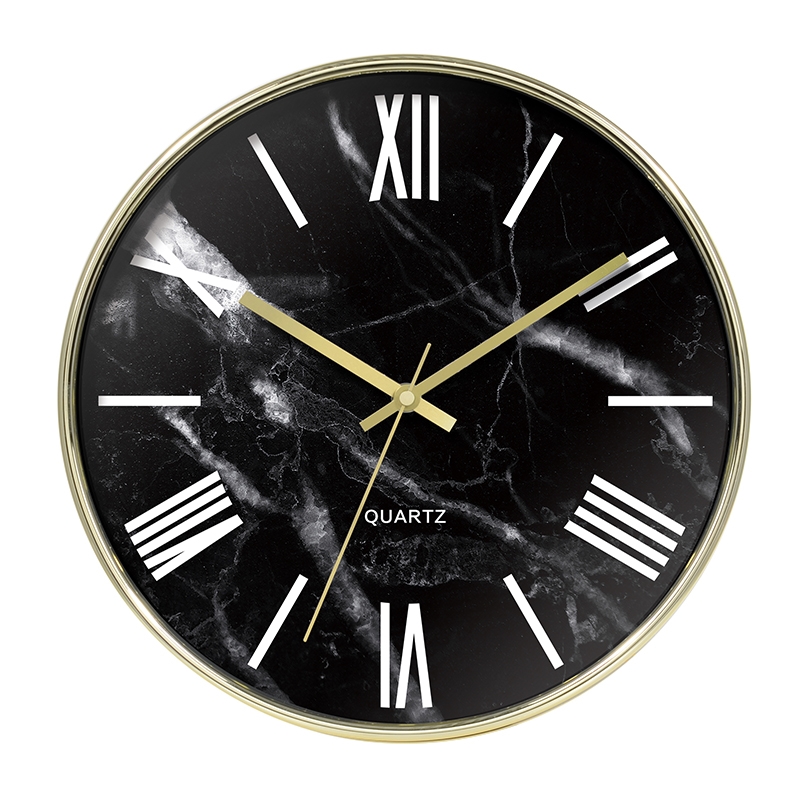 Classic Black Marble Clock Face Design With Roman Number Home Decoration Plastic Wall Clock