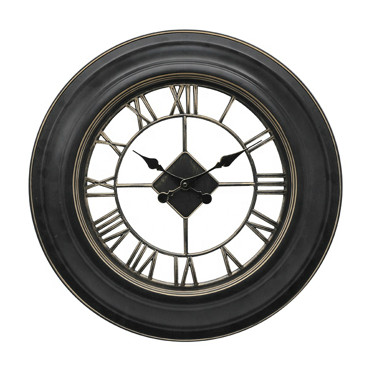 Black Brush Gold 20 inch Roman Number Plastic Wall Clock Antique Look