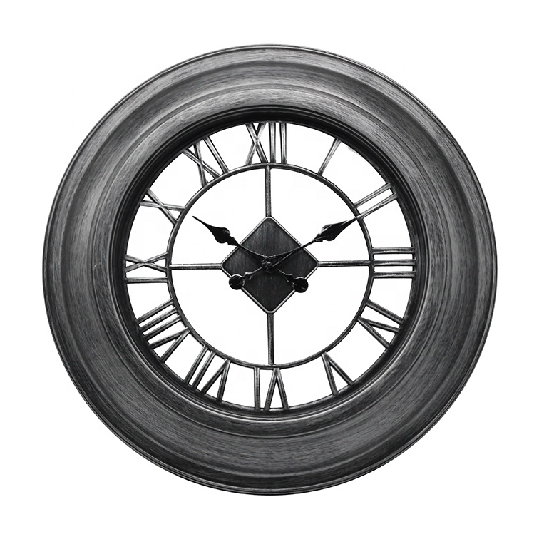 20inch Black Plastic Brush Silver Roman Number Antique Wall Clock