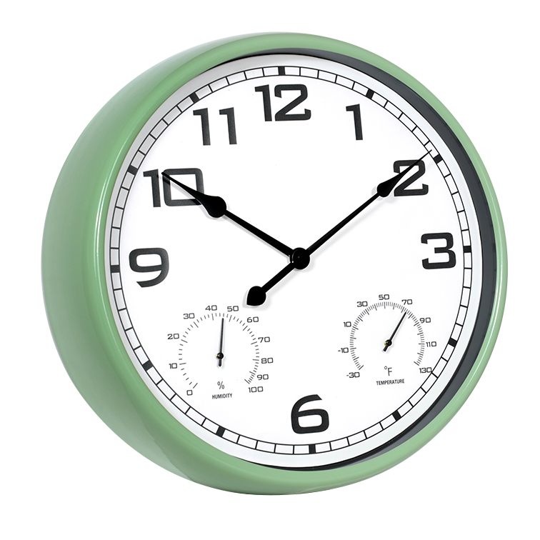 DEHENG 16 inch vintage large metal wall clock with hygrothermograph