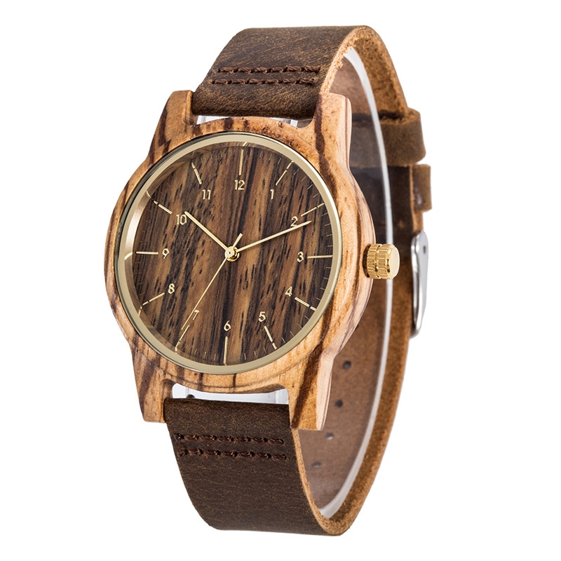 Fashion Wood Watch Leather Strap Men Women Wood Leather Watch Wood Watch Custom Logo