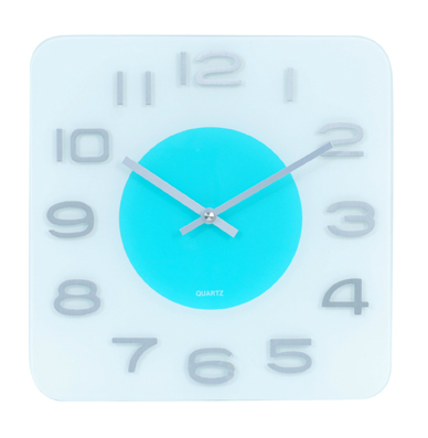 DEHENG 12 inch Embosed Numbers Square Shape Quartz Beautiful Glass Wall Clock
