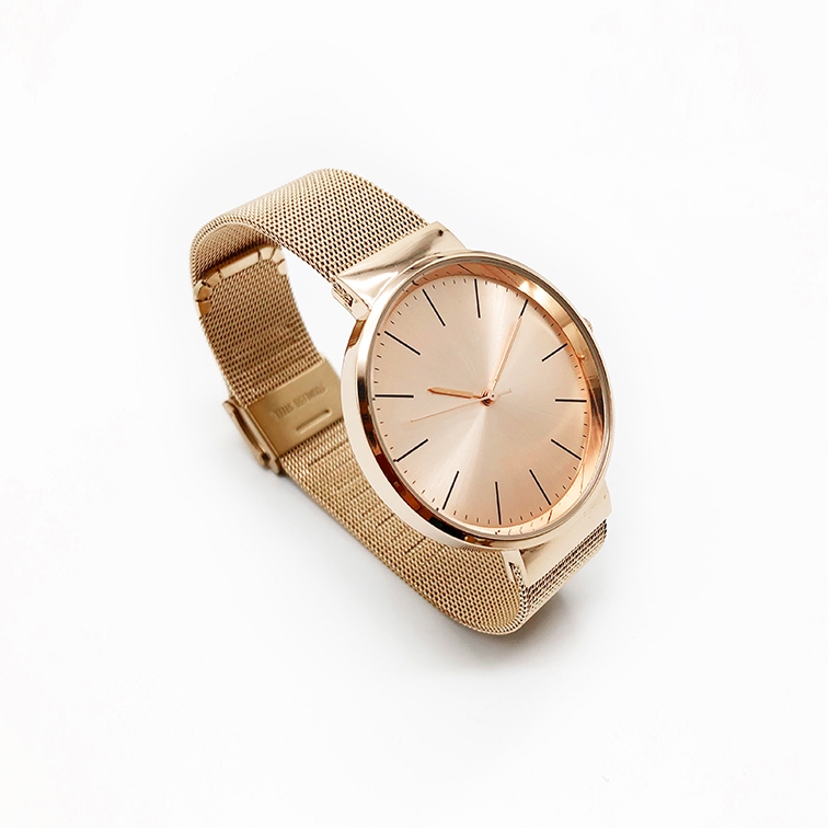 Waterproof steel rose gold man band watch lady quartz watch