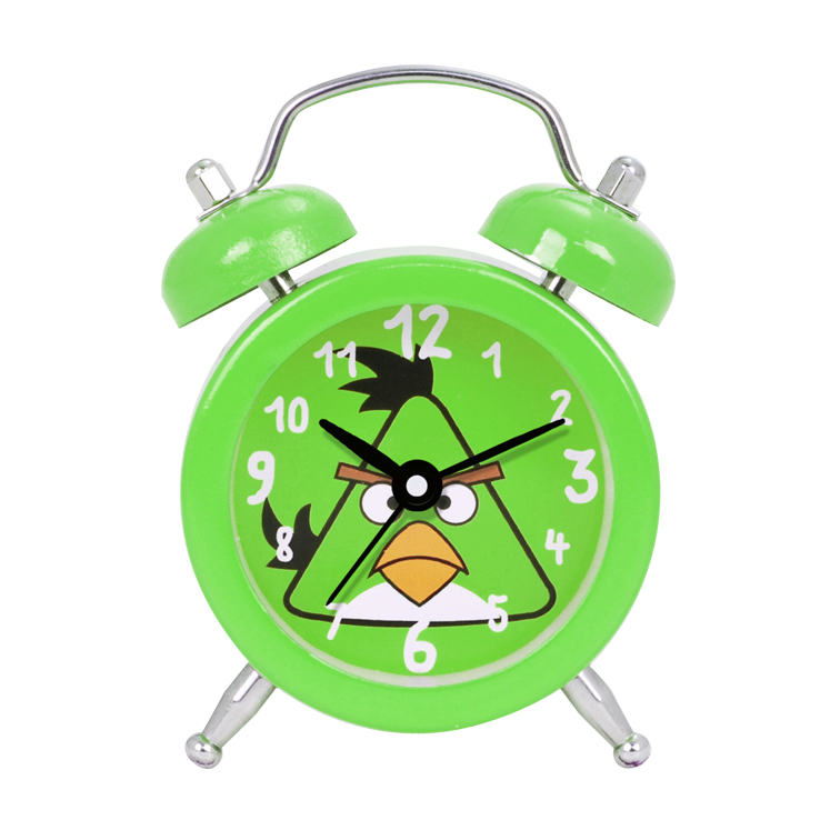 Green Cheap Vibrating Kids Alarm Clock with Cartoon Triangle Bird Design