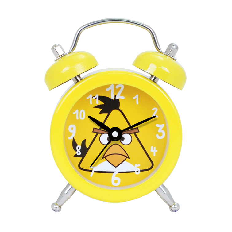 Mini Bell Alarm Clock Designed with Yellow Cartoon Birds